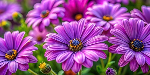 Obraz premium Spring flowers background purple daisies photographed from above in the garden Tilted Angle