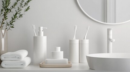 Elegant 3D Design of White Hygiene Containers Highlighting Simplicity