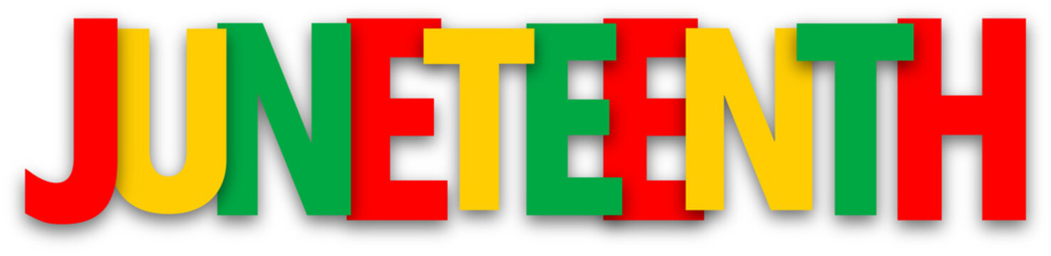 JUNETEENTH colorful typography banner on transparent background