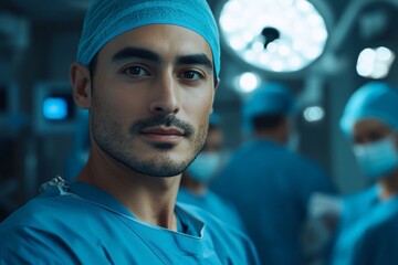 Confident male surgeon in operating room.
