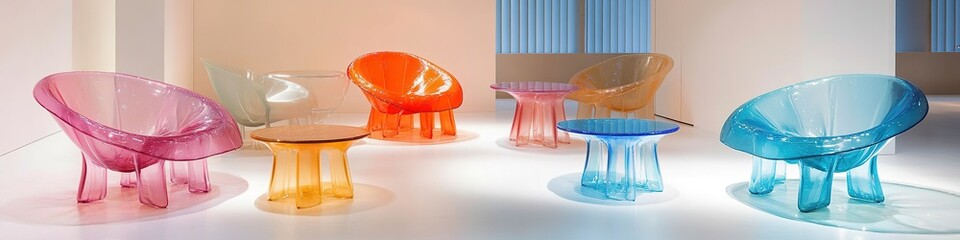 Colorful transparent chairs in modern interior design setup