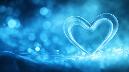 Fototapeta premium A glowing blue heart shape, symbolizing love and affection, surrounded by a dreamy, soft-focus background of light.