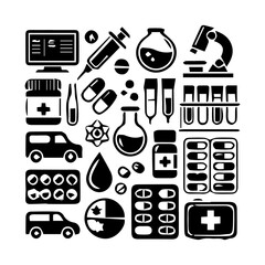 Medication Icon Hand drawn illustration black and white