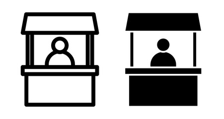 Sales booth Icons pack in outlined and flat versions
