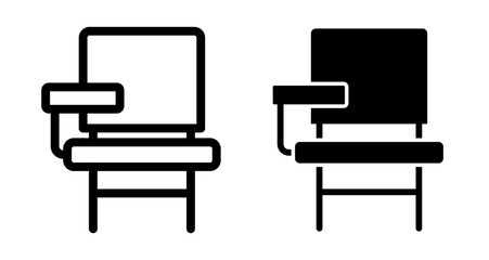 School desk chair Icons pack in outlined and flat versions