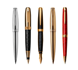 Fototapeta premium Set of luxury pens on isolated transparent background. Office, business, documents. PNG
