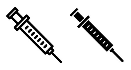 Syringe Icons pack in outlined and flat versions