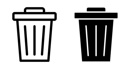 Trash bin Icons pack in outlined and flat versions