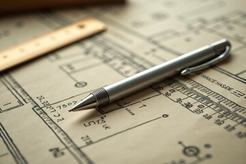Pen and Ruler on Blueprint