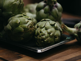 artichoke on a wooden table