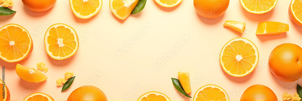 Poster Orange fruit pattern on a background featuring a template with sale text prominently displayed at the top view._00004_