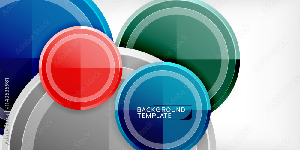 Poster abstract background - multicolored circles, trendy minimal geometric design, vector illustration