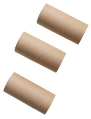 Top view set of tissue paper cores or napkin in strange shape after use in toilet or restroom isolated with clipping path in png file format