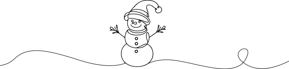 Snowman one continuous line  icon.Snowman with a scarf one line drawing  . Cute snowman christmas character icon line art.	