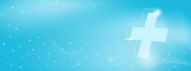 Medical cross with molecular structure for helthcare, health insurance and hospital banner background