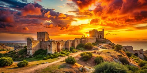 Fototapeta premium Mersin Maidens Castle Vintage Photo: Sun-Drenched Ruins, Ancient History, Turkish Coastline