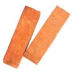 Top view of old red or orange bricks in stack isolated on white background with clipping path