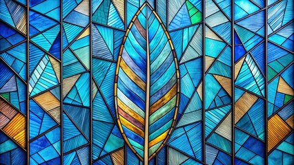 stained glass with geometric shapes in bright shades of blue