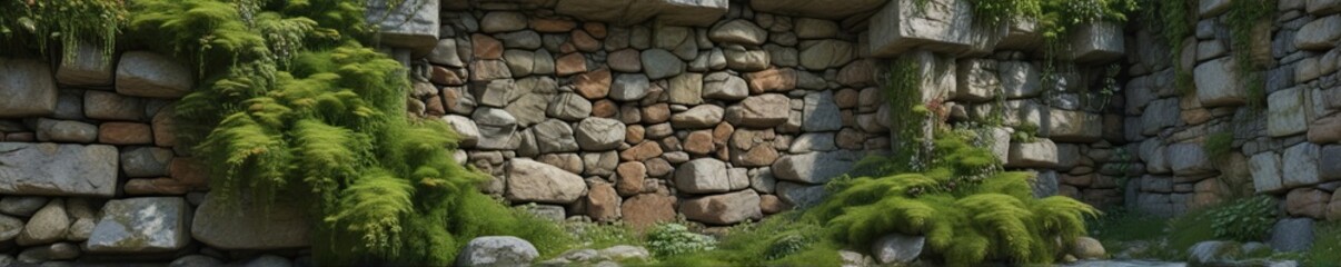 Majestic stone walls covered in vines and moss, vegetation, Southeast Asia, architecture