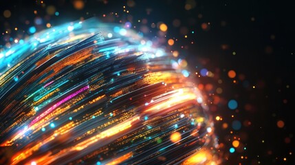 Obraz premium Abstract digital sphere with vibrant colors and glowing particles.