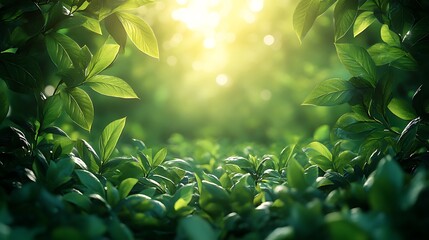 Lush green foliage with sunlight.