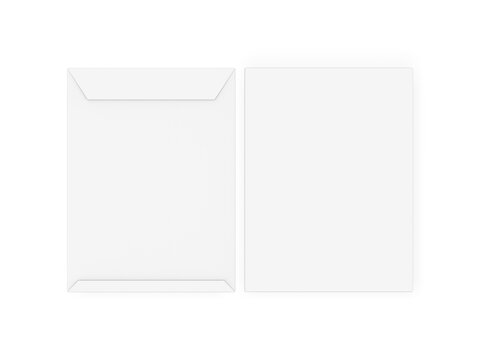 9x12 Envelope mockup. Empty blank paper C4 size envelope mock up on isolated white background. 3d illustration