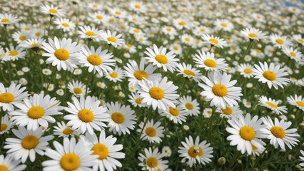 Fototapeta premium A field of white camomile and daisy flowers swaying in the wind, daisy flowers, flower arrangement