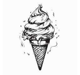 Ice cream cone image vector. Black and white Ice Cream Cone image vector isolated on white background.