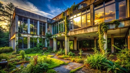 Fototapeta premium Mid-Century Modern Urban Exploration: Abandoned Architecture Photography