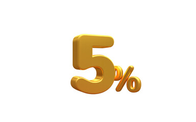 3D render number 5% percentage golden discount,progress,earning, PNG, transparent