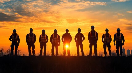 Fototapeta premium Silhouetted group of people standing at sunset