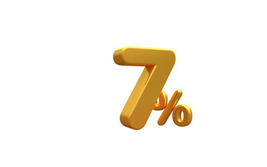 3D render number 7% percentage golden discount,progress,earning, PNG, transparent