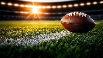 Obraz premium American Football Game Action at Stadium Field Dynamic Sports Environment Vibrant Evening View Exciting Gameplay Concept