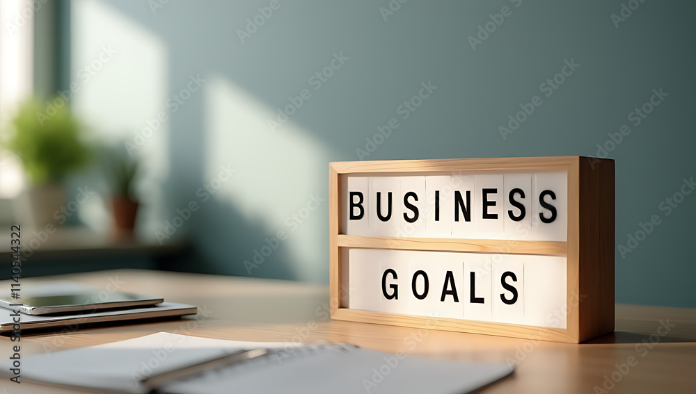 Poster Countdown to new business goals with modern design elements like a numbered lightbox on a minimalist office desk setup._00003_