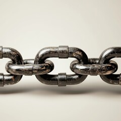 Fototapeta premium Close-up of a rugged black metal chain against a neutral background, showcasing its texture and strength.