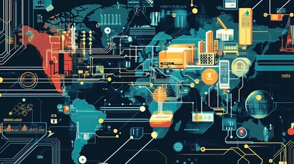 Geopolitical Microchip Production Landscape: Intricate infographic-style illustration mapping global semiconductor manufacturing ecosystems. 