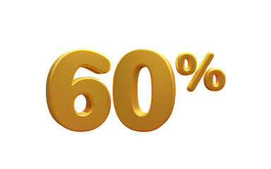 3D render number 60% percentage golden discount,progress,earning, PNG, transparent