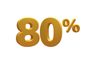 3D render number 80% percentage golden discount,progress,earning, PNG, transparent