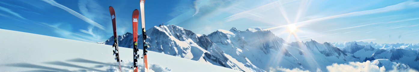 Naklejka premium Skiing and Touring Across Winter Snowy Peaks