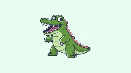Fototapeta premium Cartoon Crocodile with Big Smile and Colorful Spikes on a Soft Green Background