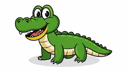 Cartoon Alligator with Big Eyes and Happy Smile on a Clean White Background
