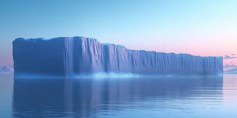 Fototapeta premium A majestic iceberg glows in soft pastel hues during twilight, reflecting the tranquil waters beneath.