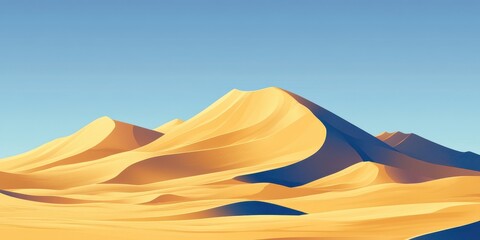Fototapeta na wymiar Stunning golden sand dunes under a clear blue sky create a serene desert landscape.
