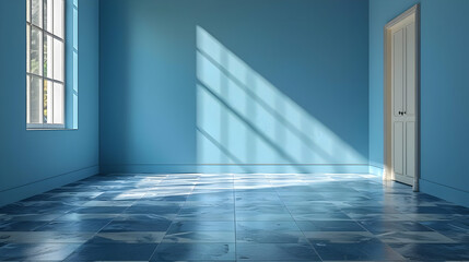 Obraz premium Blue Room with Window and Door 3D Illustration