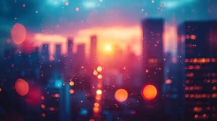Blurred cityscape with colorful bokeh lights at night