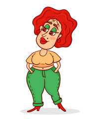 Plus size female character. Hand drawn vector illustration.