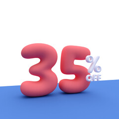 3D Render percentage number 35% for discount process