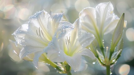 Ethereal glowing flowers with delicate petals in a magical, dreamy atmosphere.