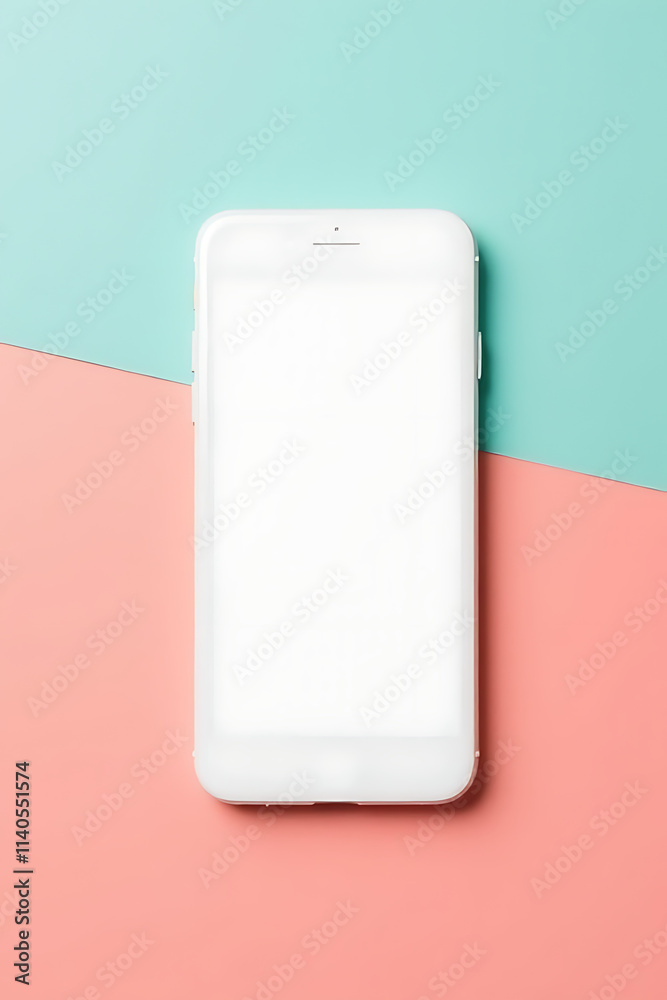 Poster a white smartphone is placed on a colorful background in a flat, minimalist composition with a clean