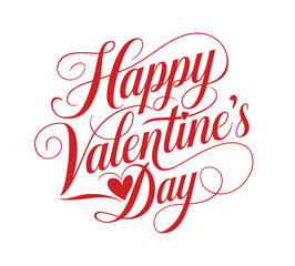 Happy valentine’s day calligraphy design. Red color handwritten valentine’s day text illustration. Romantic happy valentine’s day lettering.